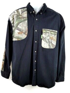 Remington Shirt Button Up Long Sleeve Black Camo Pocket Hunting Mens size Large